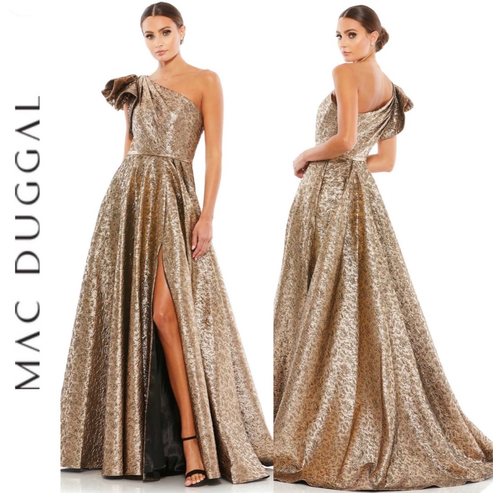 Mac Duggal - One Shoulder Metallic Brocade Ballgown